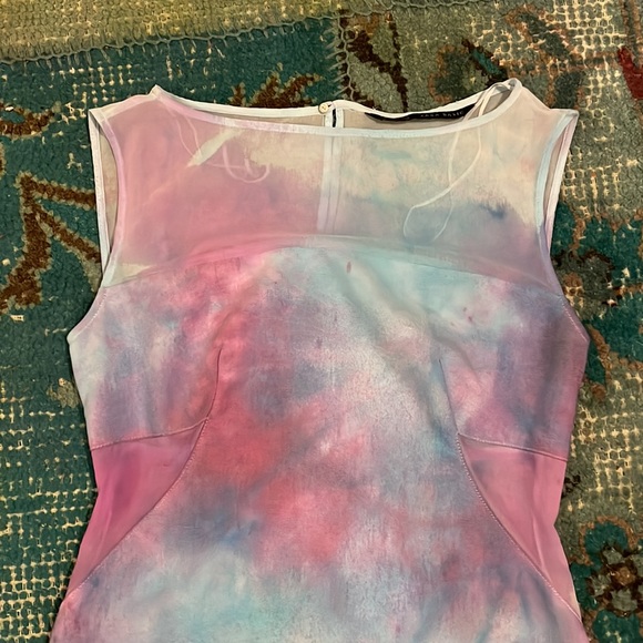 Zara Basics Opaque Yoke cotton candy tie-dye Geometric Mini Dress EUC - Picture 8 of 17